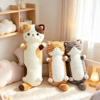 Coussin long en forme de chat mignon, peluche douce en forme de chaton, oreiller de câlin pour dormir, peluches animales pour la chambre à coucher, cadeau d'anniversaire
