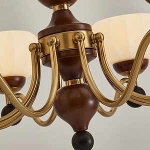 French Vintage Style Solid Wood <b>Chandelier</b> Gold Body E27 LED <b>Light</b> Source Round Shape For Bedroom And Dining Room - Product Image 5