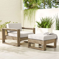 Ensemble de meubles de jardin en bois de couleur vieilli de luxe, patio d'hôtel, canapé simple en bois, chaise de salon en teck avec Ottoman