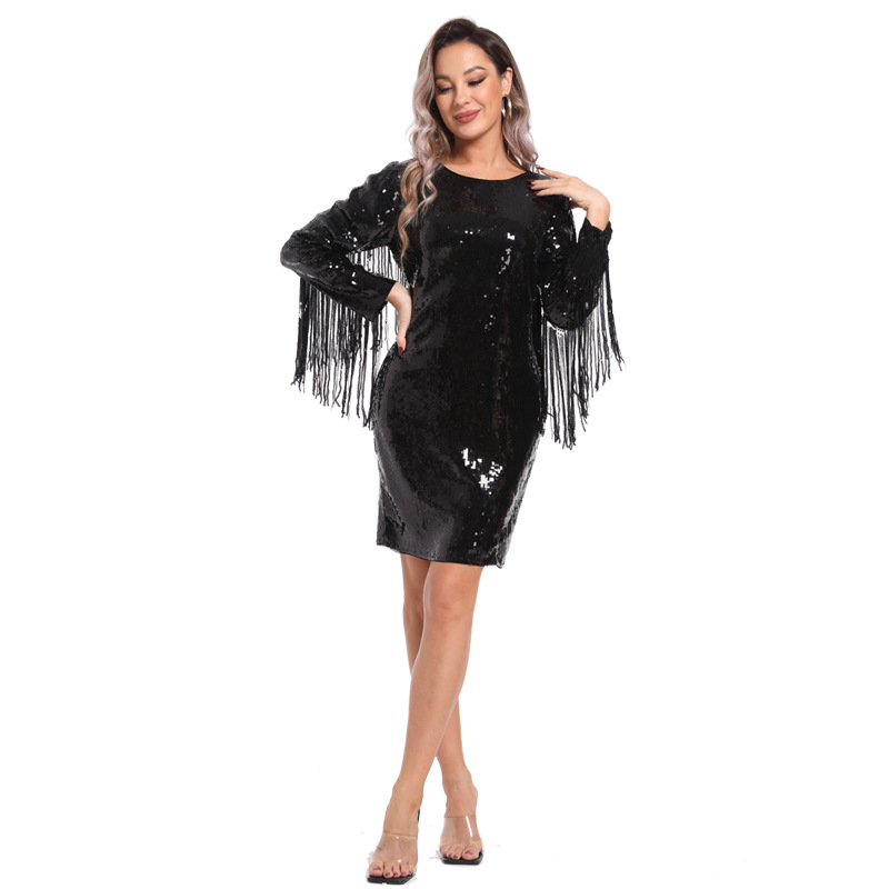 slim fit dress slacks Jovani - 2645 Sequin Fringe Asymmetrical Dress 0 / Red main image 1
