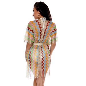Copricostume da Spiaggia Trasparente Lungo Kimono Aperto da Donna con Nappe e Laccetti, Sarong Estivo Parasole Traspirante - Product Image 2