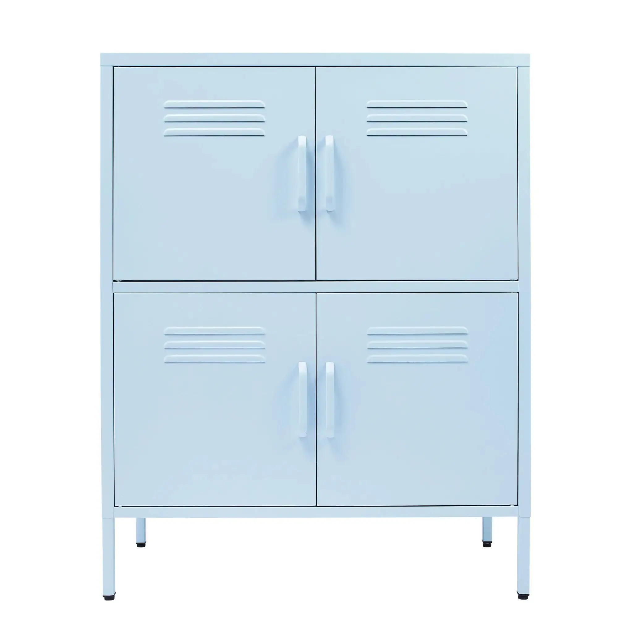 Popular steel locker colorful home furniture with high feet large space storage 4 door cupboard for living room metal cabinet