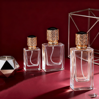 Flacon de parfum carré en verre transparent de haute qualité, luxueux, personnalisable, 30 ml, 50 ml, 100 ml, avec bouchon et vaporisateur pour diffuseur