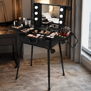 Professional Rolling <b>Makeup</b> Trolley <b>Case</b> With LED Lights and Mirror for Artists-Hair CJ6075 CJ6075 - Product Image 2