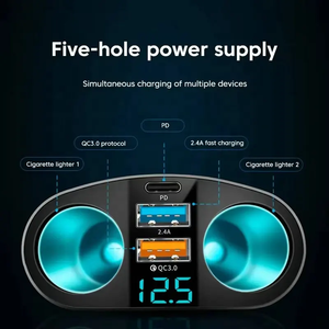QC3.0 caricabatteria per auto 12V/24V doppio adattatore USB presa per accendisigari auto tipo-C + QC3.0 + <span class=keywords><strong>2</strong></span>.4A Display a LED 66W caricabatteria veloce per auto - Product Image 4