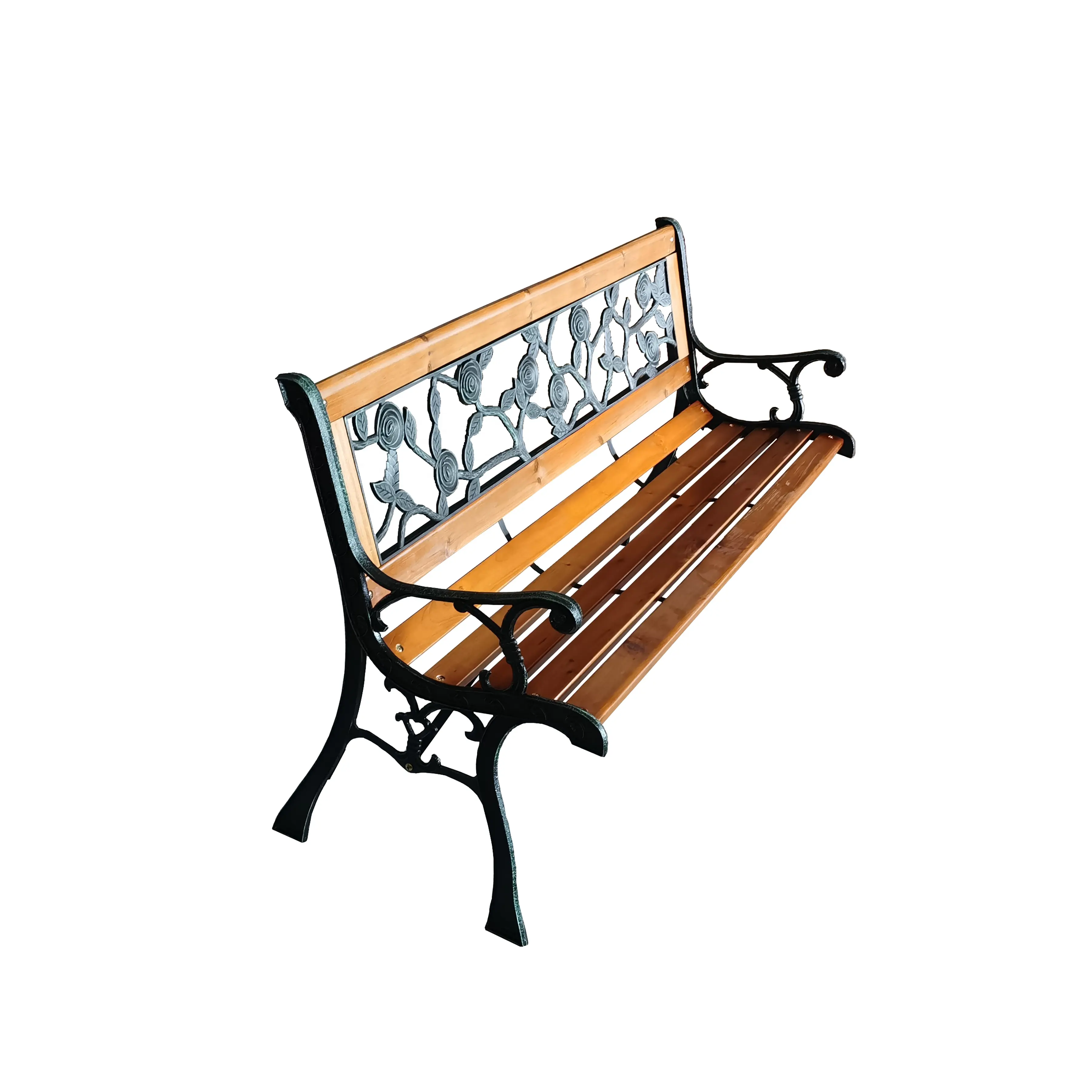 2 Seater Outdoor Wooden Garden Bench Cast Iron Slatted Legs Park Seat Furniture