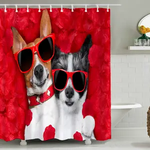 Kerst Douchegordijnen Voor Badkamer, Custom Gedrukt Hond Douchegordijn Set #