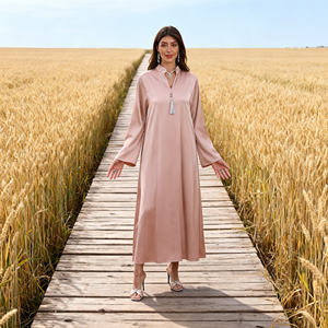 Vestido Abaya de Poliéster con Flecos de Pedrería Termoadhesiva, Elegante y de Lujo, Personalizado al por Mayor para Mujeres Musulmanas - Product Image 1