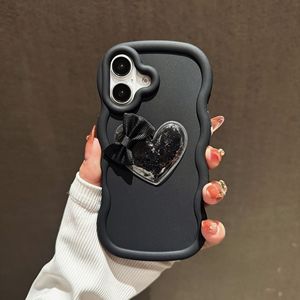 Funda de teléfono ondulada con lazo brillante dulce amor corazón líquido decoración 3D fundas de teléfono personalizadas para iPhone 13 15 16 Pro Max fundas - Product Image 5