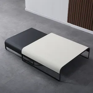 Iki katlı Metal bacaklar sehpalar Modern oturma odası mobilya beyaz ve siyah mikrofiber deri merkezi sehpalar