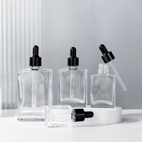 Emballage cosmétique, flacons en verre transparents carrés avec pipette plate, 30 ml, 50 ml, 100 ml, flacon compte-gouttes rectangulaire en verre pour huile essentielle