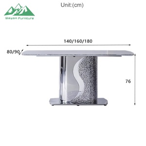 Table à manger Wayon en pierre frittée de luxe avec base en acier inoxydable miroir à effet d'ondulation de l'eau, table moderne haut de gamme pour hôtel et villa - Product Image 6