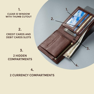 Classical Leather Wallet for Men <b>Slim</b> Credit <b>Card</b> <b>Holder</b> Front Pocket Leather Short Bifold Designer Trendy Pocket Mens Wallet - Product Image 3