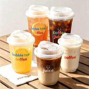Gobelets en plastique PP rigide à paroi simple de 500 ml (16 oz) transparents avec logo personnalisé imprimé, couvercles à clapet hauts, réutilisables et anti-fuite - Product Image 1
