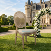 Chaise empilable vintage française en résine, dossier en rotin PE imitation bois, assise rembourrée pour mariages, locations, banquets, hôtels, événements, repas