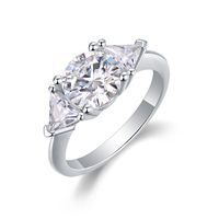 Bague en argent sterling S925 avec moissanite 2 carats, trois pierres, taille triligne latérale et taille brillant rond, pour femme