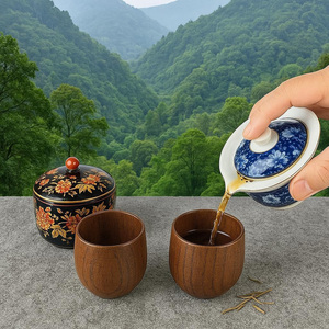 Juego de taza <span class=keywords><strong>y</strong></span> platillo de madera, taza de agua de madera, taza de café de madera, taza de té estilo Zen japonés de 4 onzas - Product Image 3