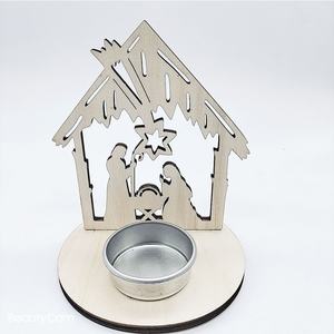 Ornement de l'Avent de Jésus <span class=keywords><strong>en</strong></span> <span class=keywords><strong>bois</strong></span> créatif avec festivals religieux gravés Nouveau bougeoir de décoration de maison de Noël écologique - Product Image 6
