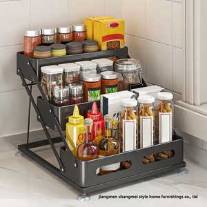 Étagère à épices pliable en métal à trois niveaux, <span class=keywords><strong>rangement</strong></span> réglable pour comptoir, pour huile, sel, sauce, vinaigre, condiments - Product Image 5
