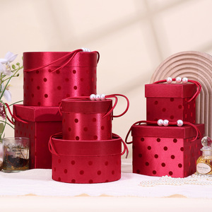 Red Polka Dot Gift Boxes Set with Satin Handle and Pearl Decor for Wedding Craft <b>Packaging</b> - Product Image 1