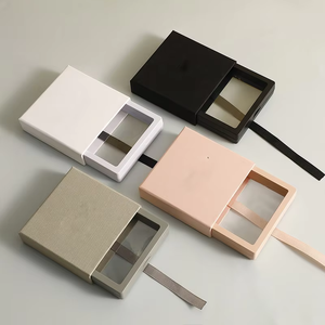 Custom Logo Square Drawer Jewellery <b>Boxes</b> Wholesale With Cardboard Shell PE View Window And Pullable Ribbon Premium Jewelry - Product Image 1