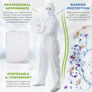 Vêtements de sécurité de haute qualité imperméable respirant blanc jetable Non-tissé <span class=keywords><strong>PP</strong></span> SMS <span class=keywords><strong>SF</strong></span> combinaison microporeuse avec capuche - Product Image 5