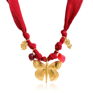 Butterfly Pendant <b>Necklace</b> Stainless Steel Red Cord Women's Fashion Jewelry <b>Statement</b> Piece Elegant Design - Product Image 4