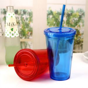 <b>Double</b> <b>Wall</b> PS AS Plastic Straw Cup 12oz 16oz 20oz Clear Cold Drink Tumbler Insert Card Custom Logo for Advertising Party - Product Image 2