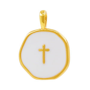 Collar con Colgante de Moneda Chapado en Oro de 18K al por Mayor, Dijes Redondos de Estrellas, Luna, Abeja y Cruz de Esmalte Colorido, Joyería de <span class=keywords><strong>Moda</strong></span> para Mujer - Product Image 6