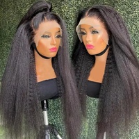Perruque Yaki Lisse à Cuticules Alignées, Sans Colle, Full Lace Frontal HD, Cheveux Humains Brésiliens Kinky Straight, Perruque Lace Front