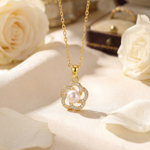 Collier pendentif en perles d'eau douce naturelles, bijoux en cuivre couleur or, collier ras du cou à fleur rotative pour femmes, cadeau - Product Image 4
