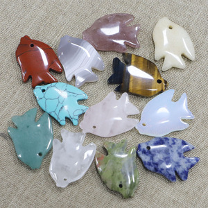 Collana con Ciondolo a Forma di Pesce in Pietra Naturale, Cristallo, Agata, Pietra Semipreziosa, Quarzo Rosa, <span class=keywords><strong>Opale</strong></span>, Gioielli con Ciondolo a Forma di Pesce Tropicale - Product Image 2