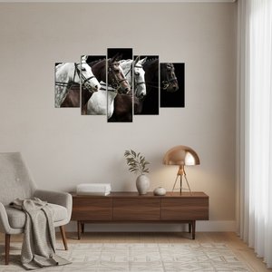 Four Horse Portrait Printed <b>Canvas</b> <b>Wall</b> Art, Elegant Equestrian Decor,SET OF 5 MIX <b>CANVAS</b> - Product Image 3