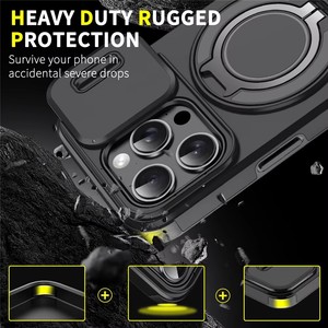 Coque de protection antichoc avec protection d'appareil <span class=keywords><strong>photo</strong></span> pour iPhone 17 16 15 Pro Max, support de voiture rotatif <span class=keywords><strong>à</strong></span> 360° avec anneau et fenêtre coulissante - Product Image 4