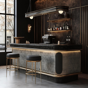 طاولة بار فاخرة فاخرة من HUALIN للبار والبار والفندق ، طاولة بار معدنية فاخرة من الحجر المتكلس والرخام - Product Image 4