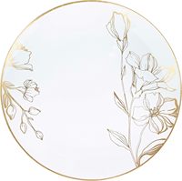 100 pièces de vaisselle jetable en plastique blanc et or de 10,25 pouces, assiettes avec bordure dorée, motif floral, sans BPA