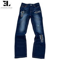 LARSUR Custom Denim Factory Premium Distress Wash Flare Denim Pant studded Rivet Western Classic Ripped Damage BootCut Jeans Homme