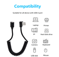 Câble enroulé USB 2.0 mâle à femelle à 90 degrés