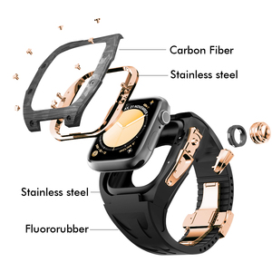Lujo 46mm fibra de carbono oro modificar Mod Kit flúor banda de goma serie 10 caja de reloj para Apple Watch - Product Image 2