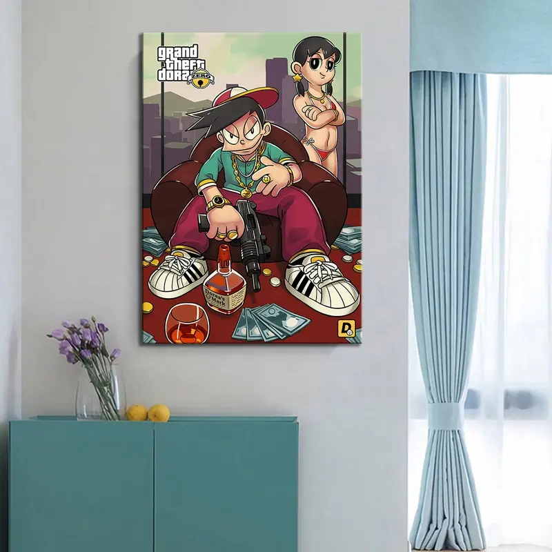Hd Grand Theft Auto V Video Game Olieverf Canvas Gta 5 Anime Doraemon Print Poster Muur Art Canvas Schilderij anime Decor