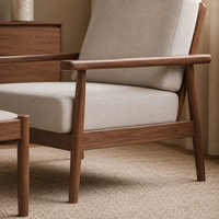 Fauteuil lounge en bois de noyer avec ottoman et coussin en tissu beige, fauteuil de lecture pour salon, mobilier en gros