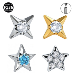 Piercings de Cartílago de Titanio ASTM F136 con Forma de Estrella, Roscados Internamente, Parte Trasera Plana, con Circonita Cúbica Transparente/Azul, Joyería para Piercing Corporal - Product Image 5