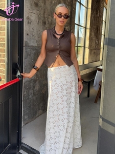 Gonna in pizzo Loveda all'ingrosso da donna, stile streetwear, bianca jacquard, trasparente, a vita bassa, tinta unita - Product Image 4