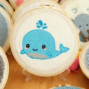 Easy Punch Needle Embroidery Kit With Hoop For Beginner Cartoon Embroidery Needlework Handmade Sewing Kits Craft Gift