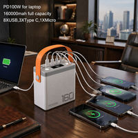 Batterie externe haute capacité 100W+22.5W avec lampe LED, 160000 mAh, charge rapide, chargeur portable pour ordinateur portable avec éclairage LED