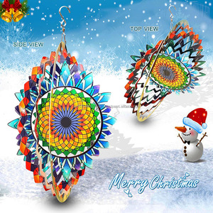 Mandala éolienne 3D, sculpture éolienne en métal découpé au laser, motif floral géométrique, décoration suspendue pour jardin, intérieur et extérieur - Product Image 5