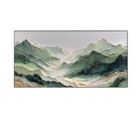 Peinture à l'huile sur toile peinte à la main, montagnes vertes brumeuses, décoration murale pour salon, fond de canapé, art mural