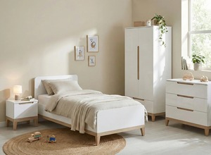 EN71 E0/E1 CARB Commode scandinave blanche mate pour bébé et enfant avec poignées encastrées doublées et pieds coniques - Product Image 3
