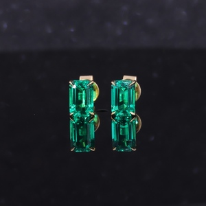 Bông Tai Dạng Hạt Ngọc Lục Bảo Phòng Thí Nghiệm Hình Bát Giác 4X6Mm Thiết Kế Đơn Giản Cho Nữ Đinh Tán Màu Vàng Trơn 14K - Product Image 3