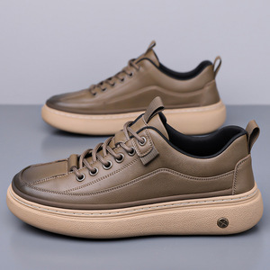 Chaussures décontractées pour hommes en cuir, à bout rond, à lacets, confortables, pour l'extérieur, toutes saisons - Product Image 1